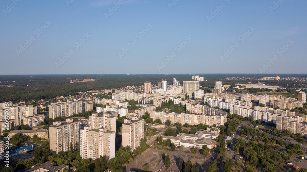 Aerial view of streets in downtown Kyiv, Ukraine