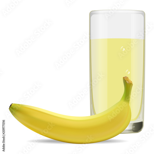glass of refreshing delicious juice from ripe bananas. Realistic style. Vector illustration