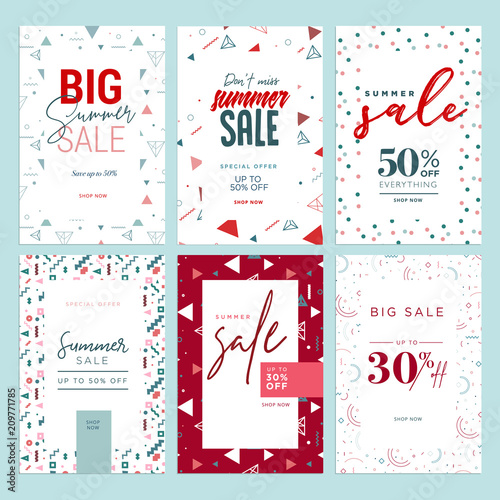 Summer sale banners. Vector illustrations of online shopping ads, posters, newsletter designs, coupons, mobile and social media banner templates, marketing material.