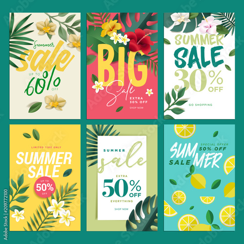 Eye catching summer sale mobile banners, ads and posters collection. Vector illustrations concept for shopping, e-commerce, internet advertising, social media ads and banners, marketing material. photo