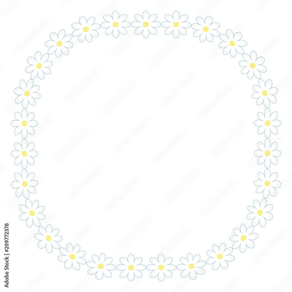 wreath of a square shape from the flowers of chamomiles in a light white yellow center of a vector object isolated on a white background drawing wreath of a square shape from the flowers of chamomiles in a light white yellow center of a vector object isolated on a white background drawing