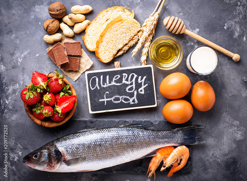 Fényképezés Allergy food concept. Assorted of allergic products