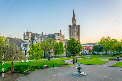 Photography Night view of the St. Patrick's Cathedral in Dublin, Ireland