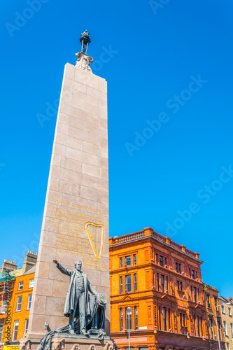 Parnell monument in the center of Dublin, ireland photo