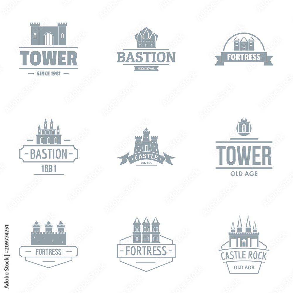 Ancient tower logo set. Simple set of 9 ancient tower vector logo for web isolated on white background