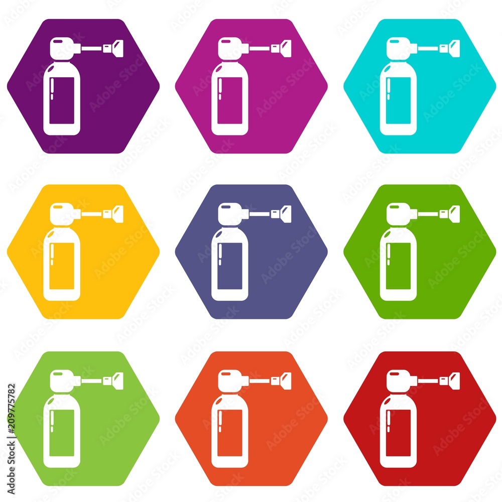 Inhaler icons 9 set coloful isolated on white for web Inhaler icons 9 set coloful isolated on white for web