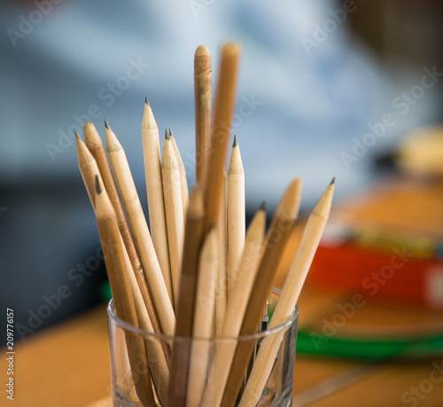 Pencils in a jar study concept