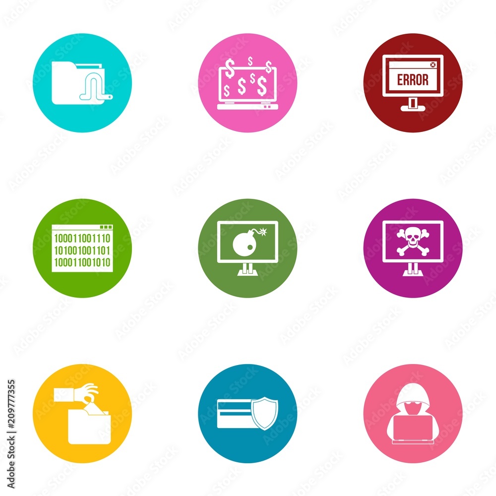 Online error icons set. Flat set of 9 online error vector icons for web isolated on white background Online error icons set. Flat set of 9 online error vector icons for web isolated on white background