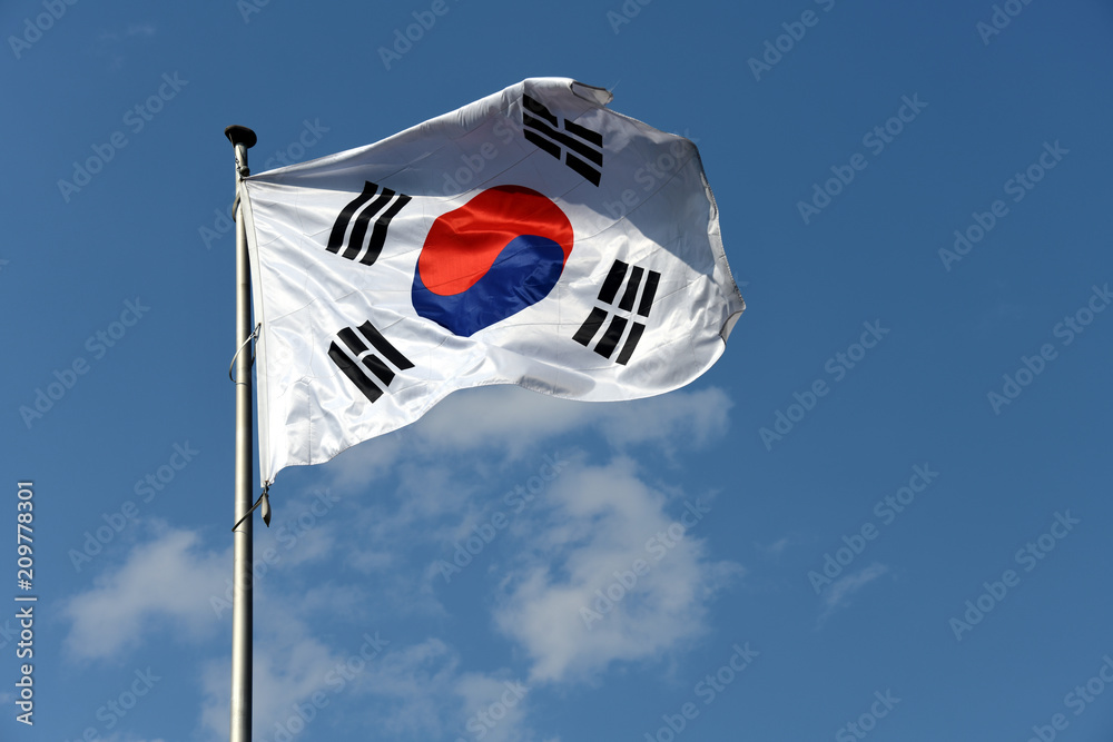 Flagge, Fahne, Süd-Korea. Korea, Südkorea, Taegeukgi, Taegeuk, Eum, Yang,  Asien, Nationalflagge, Banner, Fahnenmast, Fahnenstange, koreanisch,  Nation, Fernost, fernöstlich, Symbol, Stock Photo | Adobe Stock