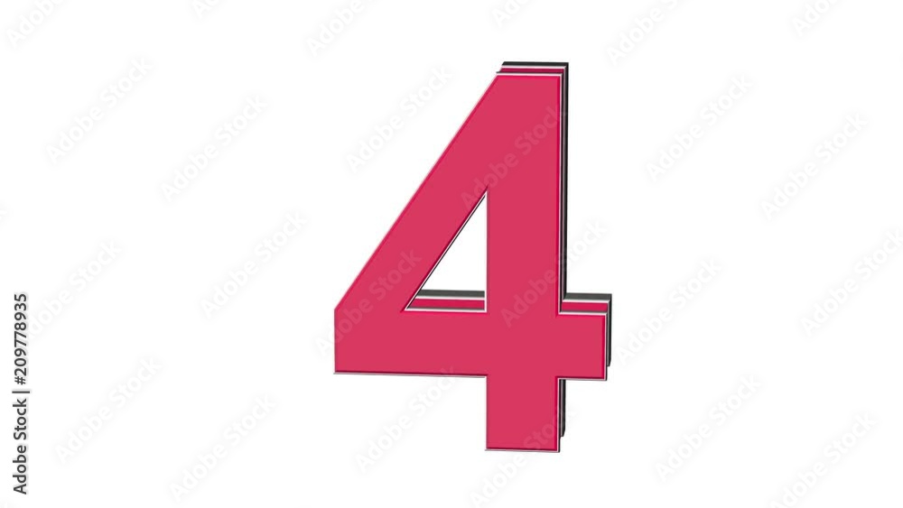 Red pink number 4 - volumetric glossy metal number on white background and chroma key background 3D animation Red pink number 4 - volumetric glossy metal number on white background and chroma key background 3D animation