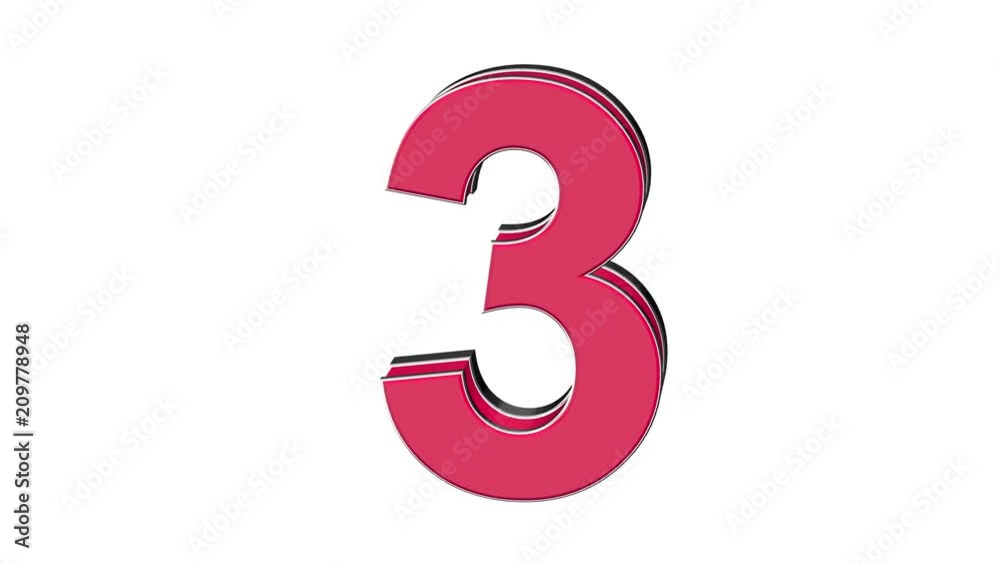 Red pink number 3 - volumetric glossy metal number on white background and chroma key background 3D animation Red pink number 3 - volumetric glossy metal number on white background and chroma key background 3D animation