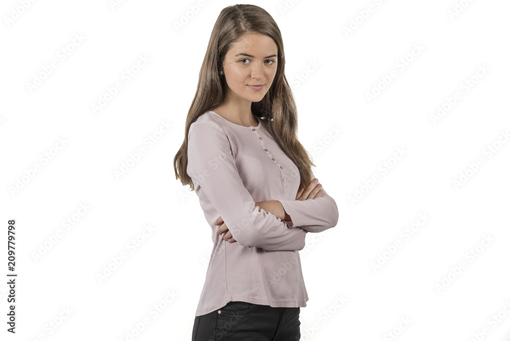 Young woman smiling with arms crossed Young woman smiling with arms crossed