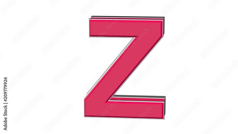 Red pink letter Z - volumetric glossy metal alphabet letter on white background and chroma key background 3D animation Red pink letter Z - volumetric glossy metal alphabet letter on white background and chroma key background 3D animation