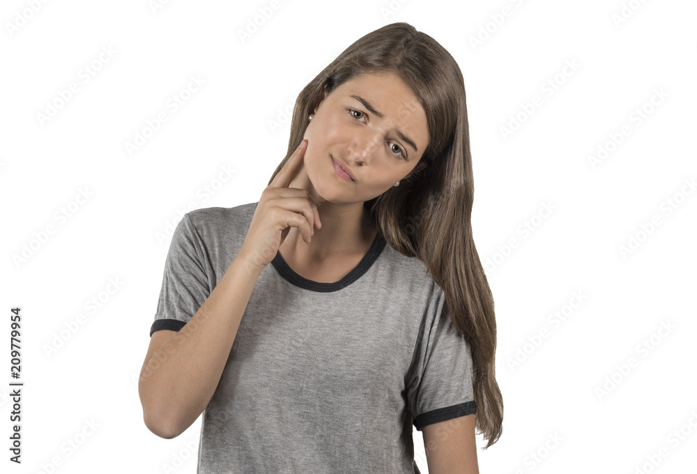 Young woman with confused and wondering expression Young woman with confused and wondering expression