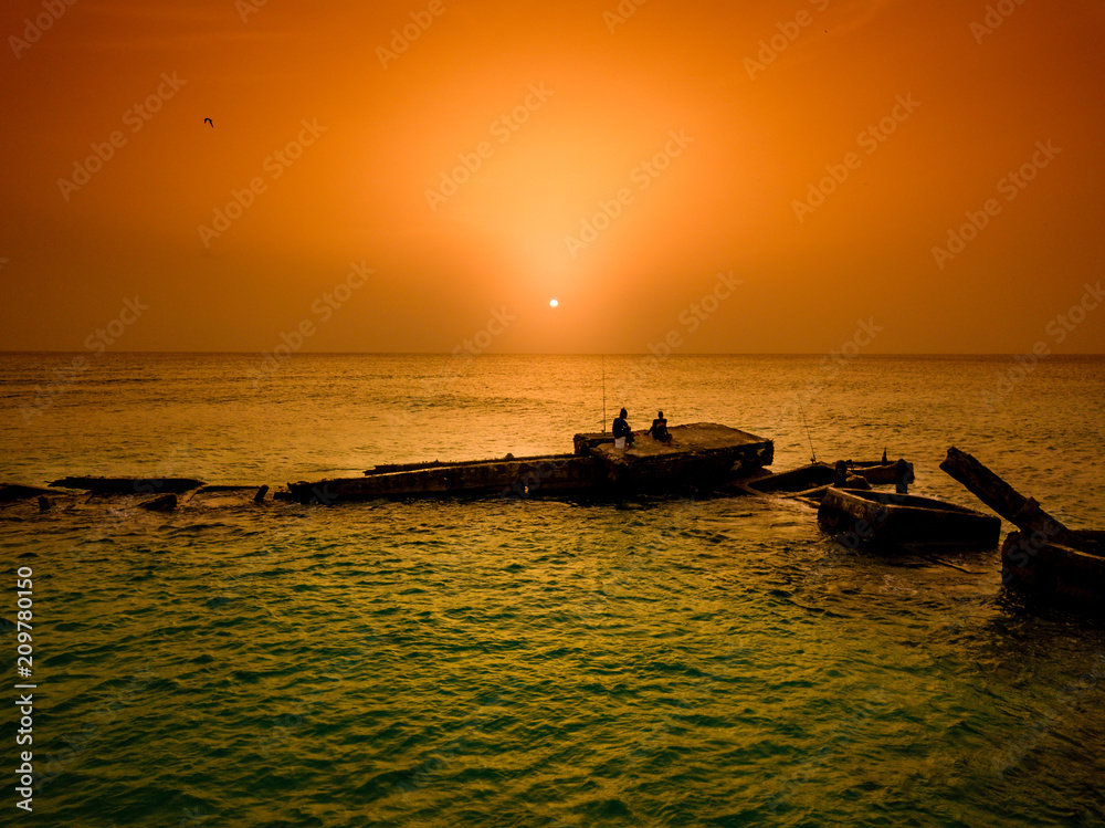 Tropical Caribbean Barbados Sunset While Fishing