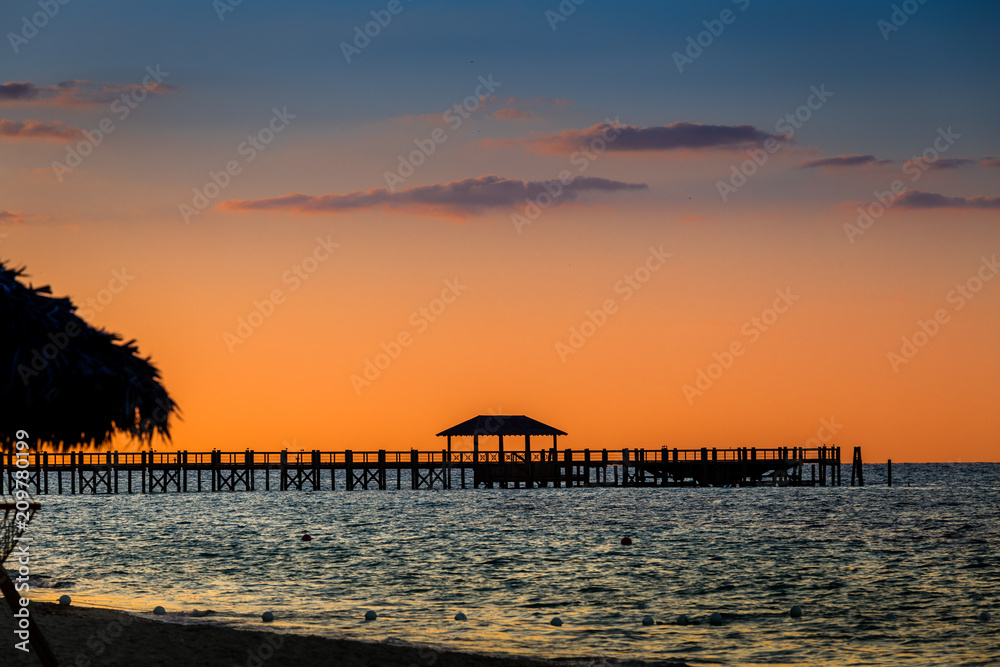 Bahamas Caribbean Sunset Over Pier
