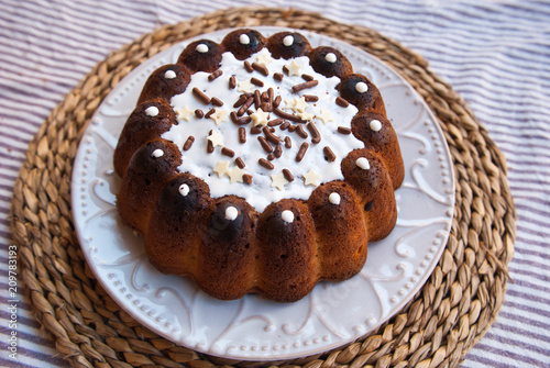 Homemade bithday cake. Chocolate decorated biscuit.