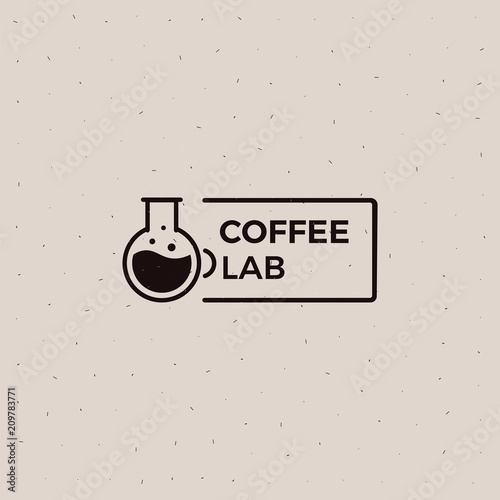 Coffee lab old school logo. Cup with a black energy drink illustration.  Vector flat banner 