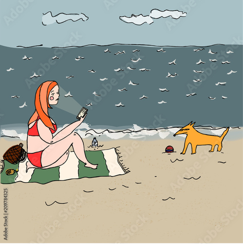lonely girl on the beach