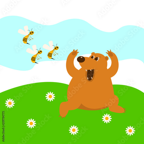 The bear flees from bees vector illustration  