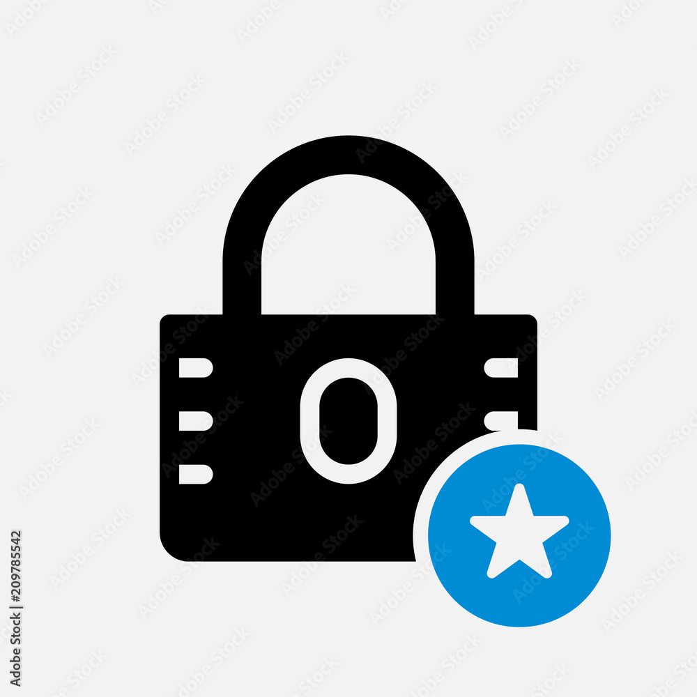 Padlock icon, security icon with star sign. Padlock icon and best, favorite, rating symbol Padlock icon, security icon with star sign. Padlock icon and best, favorite, rating symbol