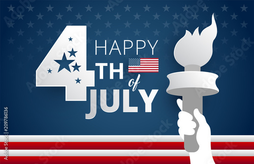 Happy 4th of July Independence Day USA blue background with liberty flames vector illustration