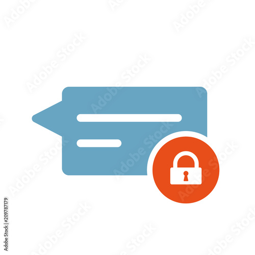 Chat icon, multimedia icon with padlock sign. Chat icon and security, protection, privacy symbol