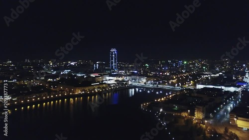 Wallpaper Mural Aerial night illuminated cityscape view of rolling city streets modern buildings. Video. Aerial view of city at the night Torontodigital.ca