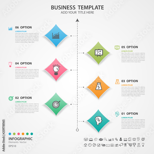  Infographics elements diagram with 6 steps, options, Vector illustration, square 3d icon, presentation, advertisment, Process chart, business flyer, banner design, web design, timeline, silde photo