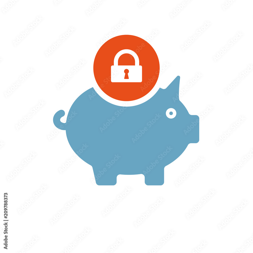 Piggy bank icon, business icon with padlock sign. Piggy bank icon and security, protection, privacy symbol Piggy bank icon, business icon with padlock sign. Piggy bank icon and security, protection, privacy symbol