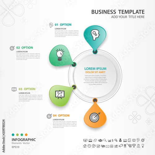 Infographics elements diagram with 4 steps, options, Vector illustration, Circle 3d icon, presentation,  advertisment, Process chart, business flyer, banner design, web design, timeline, silde photo