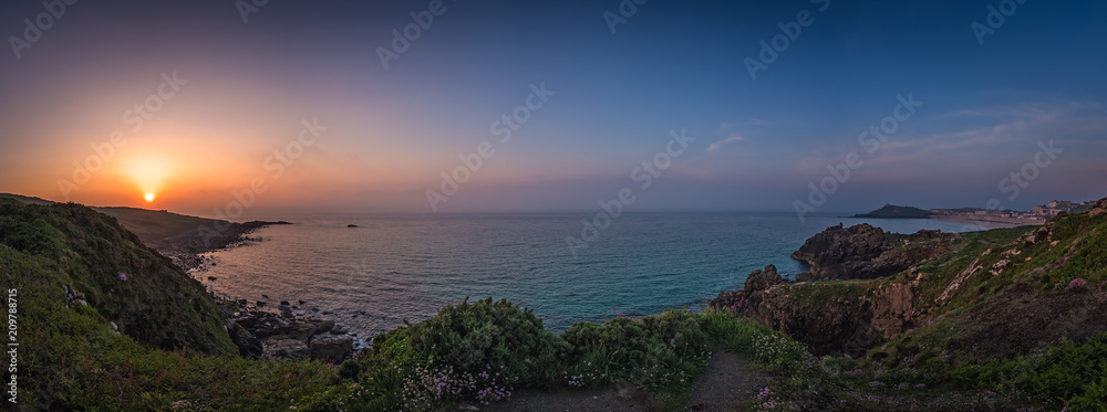 Sunset panorama over the Cornish coast