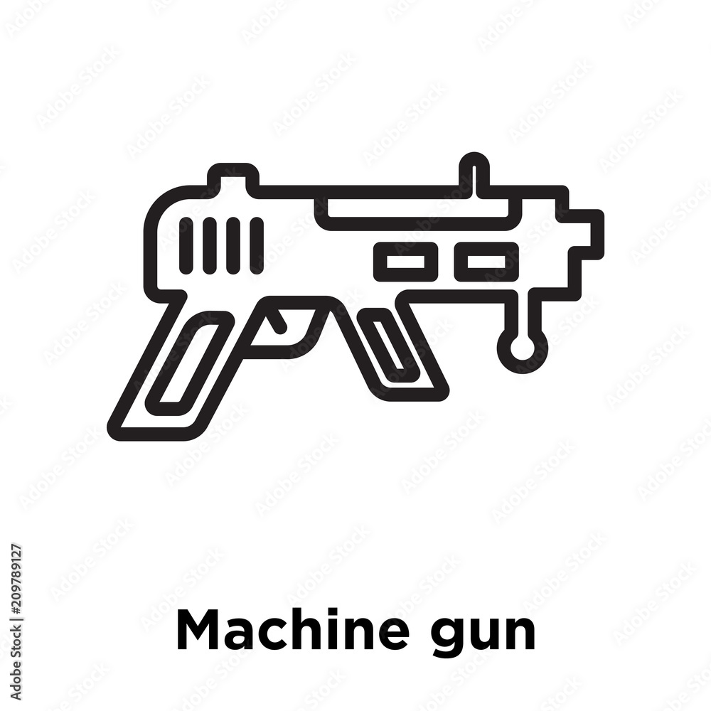 Machine gun icon vector sign and symbol isolated on white background, Machine gun logo concept, outline symbol, linear sign Machine gun icon vector sign and symbol isolated on white background, Machine gun logo concept, outline symbol, linear sign