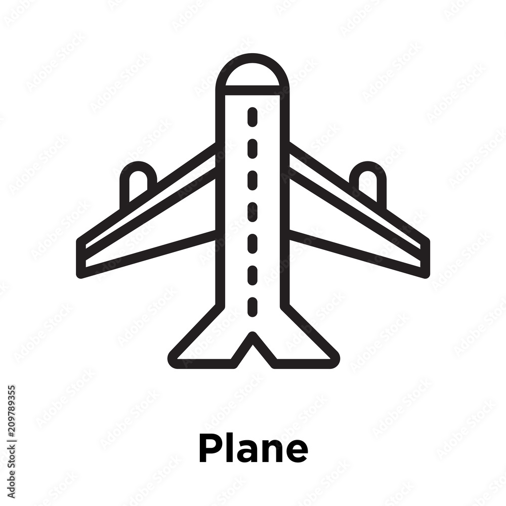 Plane icon vector sign and symbol isolated on white background, Plane logo concept, outline symbol, linear sign Plane icon vector sign and symbol isolated on white background, Plane logo concept, outline symbol, linear sign