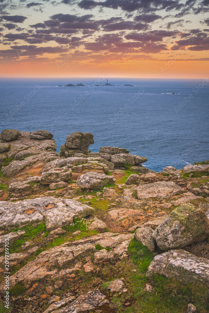 Lands End in Cornwall at dusk