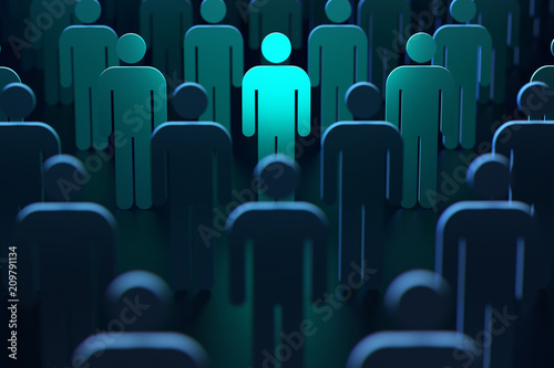 Light blue silhouette of a person as symbol of freedom and protection. The leader of secure technologies. 3D rendering
