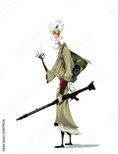llustration of old man with weapon