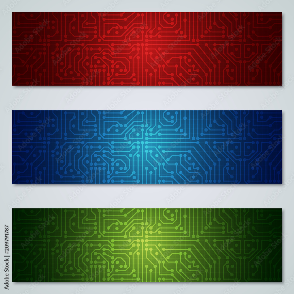 Digital circuit style banners vector templates collection