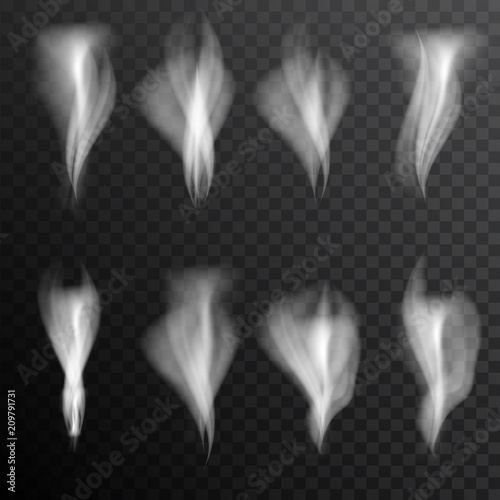 5067921 Realistic set smoke, steam on transparent background.