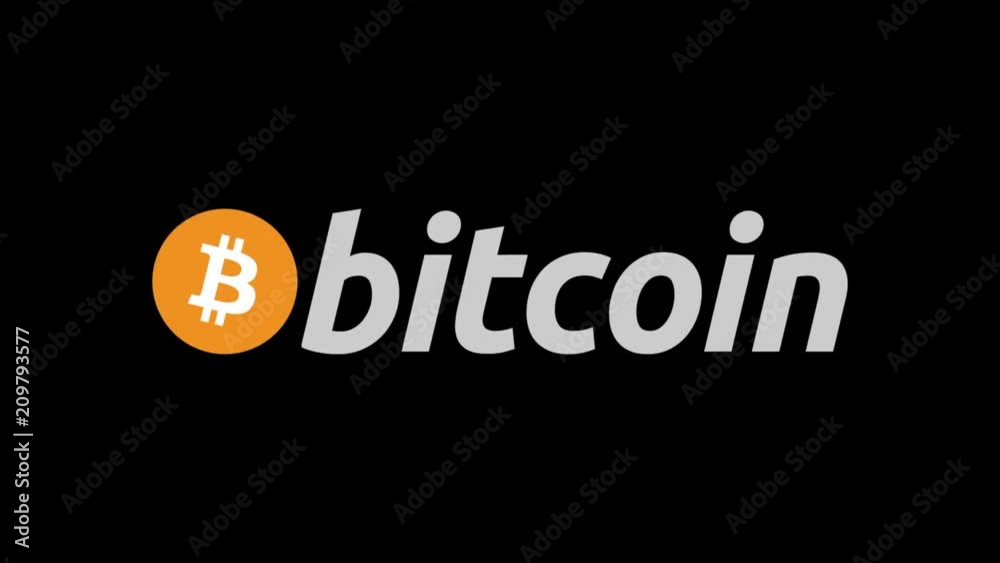 Bitcoin symbol appearing and exploding on the black background. The word Bitcoin. Digital currency logo