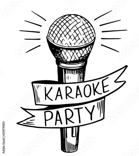 Microphone sketch. Karaoke emblem. Hand drawn illustrtion converted to vector