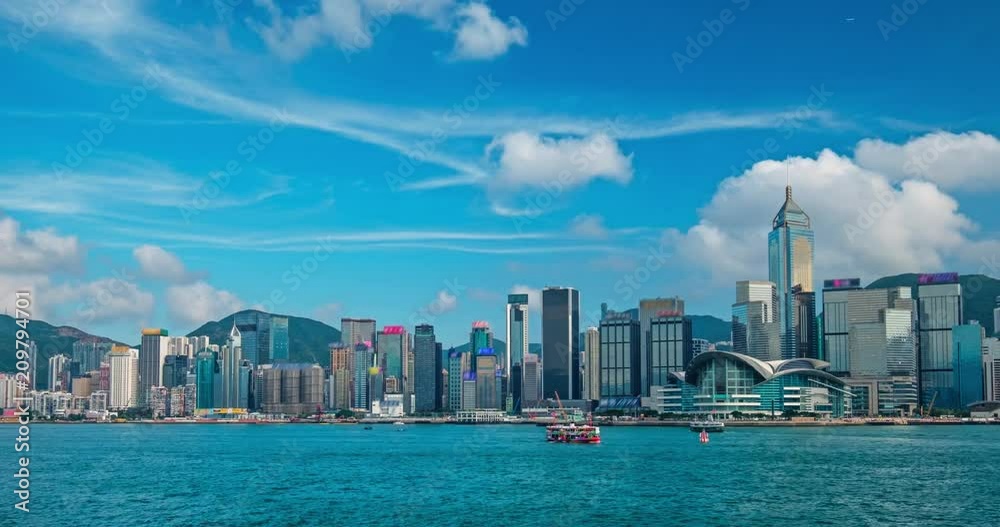 Aerial timelapse of Hong Kong skyline. Hong Kong, China