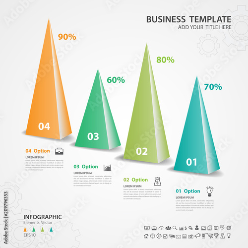 Infographics elements diagram with 4 steps, options, Vector illustration, pyramid 3d icon, presentation,  advertisment, Process chart, business flyer, banner design, web design, timeline, silde photo