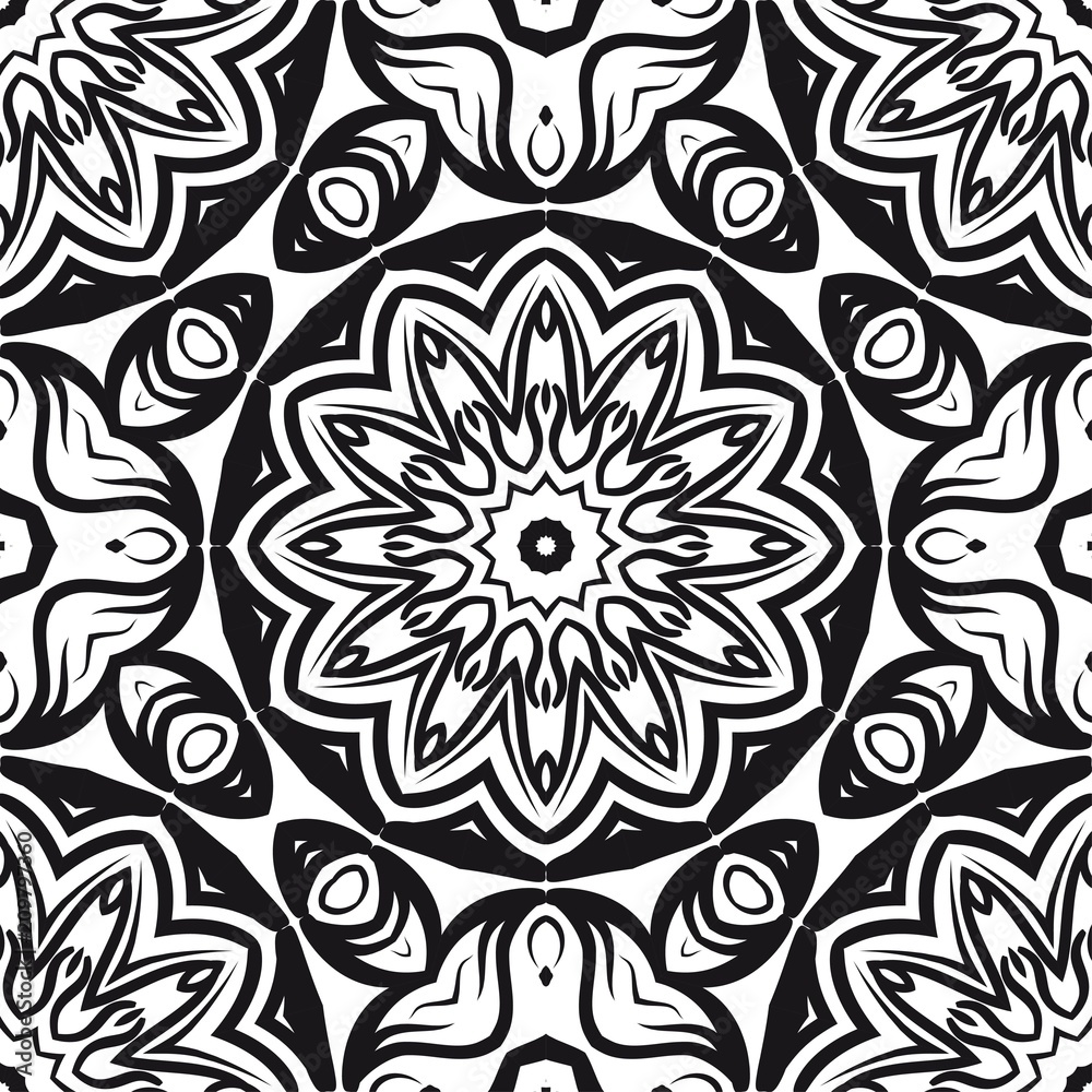 Fototapeta premium Decorative wallpaper for interior design. Modern geometric floral ornament. Seamless vector illustration