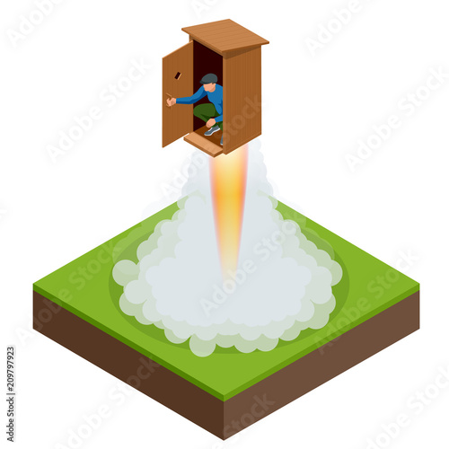 Isometric bad startup or stupid startup concept. Vector illustration