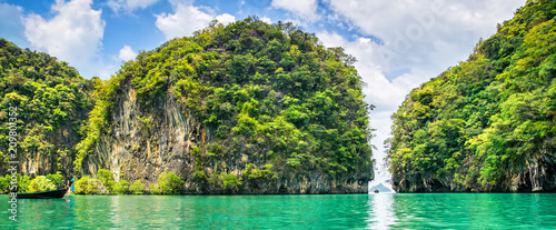 Amazing view of lagoon in Koh Hong island from kayak. Location: Koh Hong island, Krabi, Thailand, Andaman Sea. Artistic picture. Beauty world.