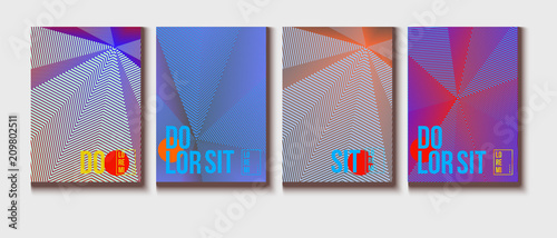 Neon Halftone Covers Set. Trendy Blend Lines Corporate Identity. Futuristic Posters, Geometric Business Backgrounds. Halftone Minimal Presentation Covers. Neon Colored Iridescent Print Design.