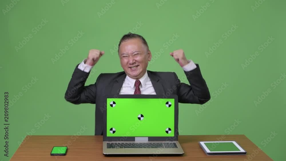 Mature Japanese businessman working with laptop Mature Japanese businessman working with laptop