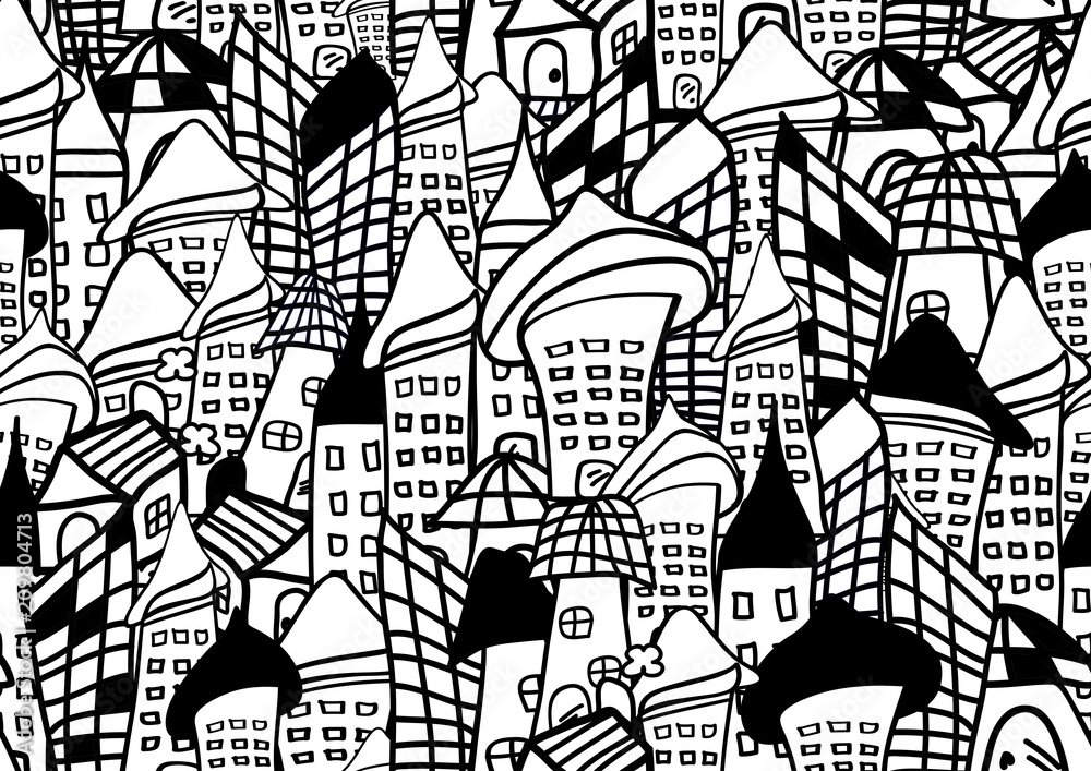 Fototapeta houses and buildings seamless pattern vector black and white background