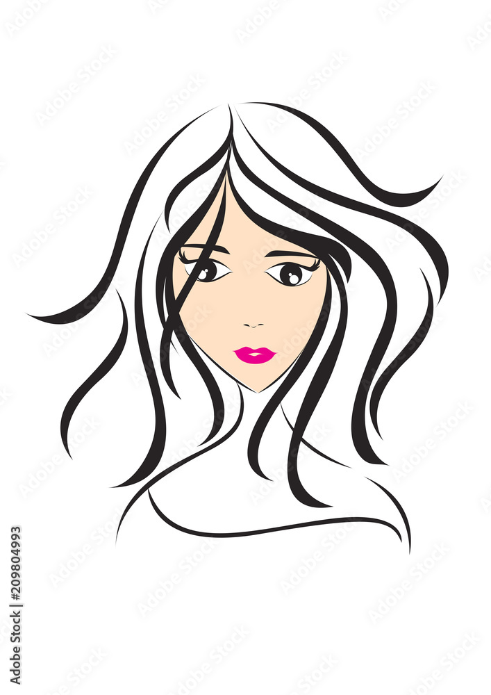 women long hair style icon, Girl face, logo women, salon sign, beauty lady,  spa, cartoon, vector illustration Stock Vector | Adobe Stock